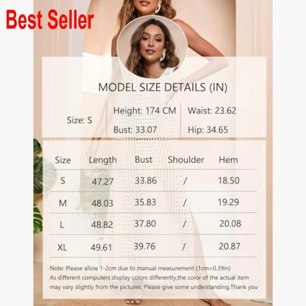 Crochet Cover Up Dress Hollow Out Side Split Sleeveless Beach